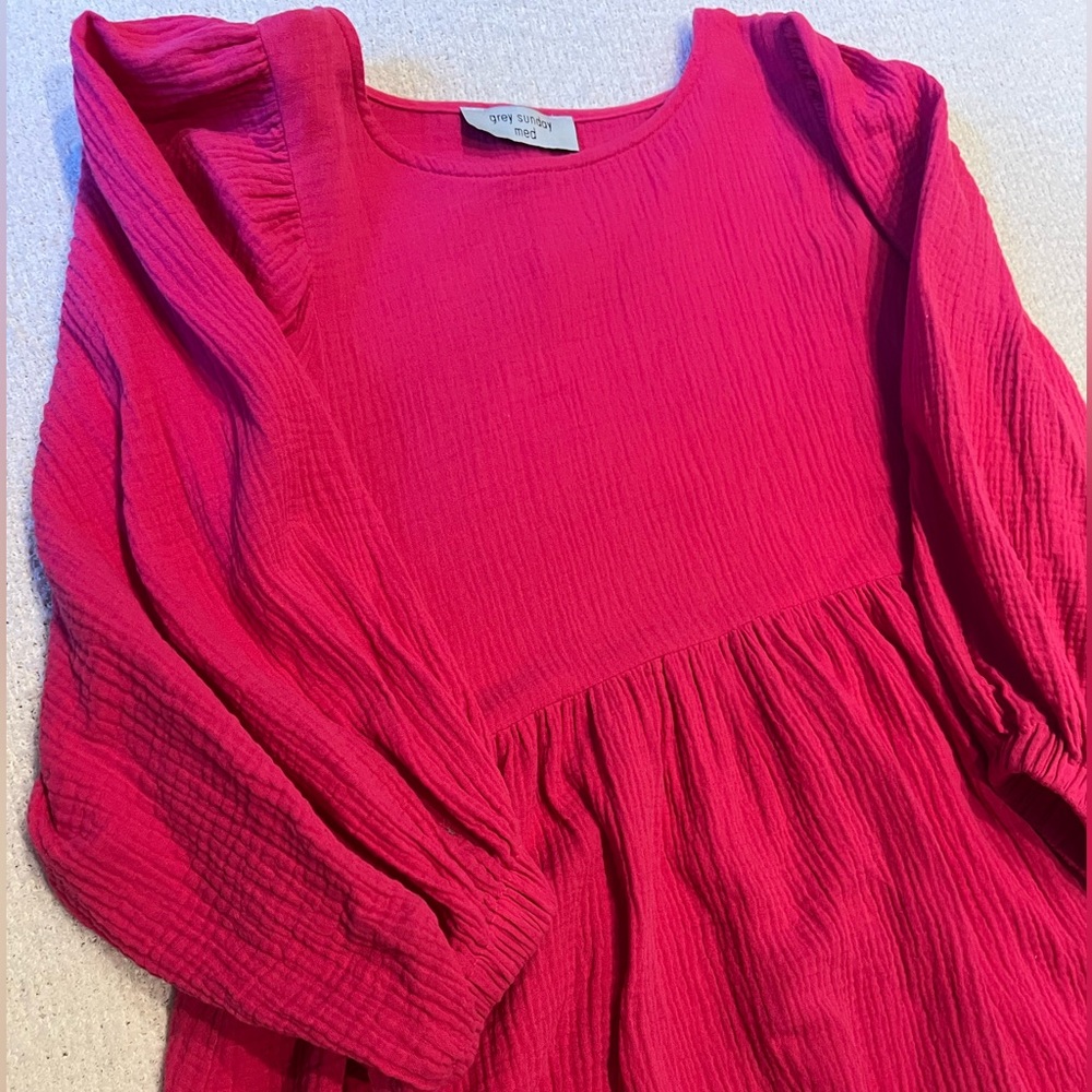 Fuchsia Babydoll Dress with Balloon Sleeves